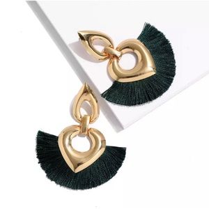 Black and gold boho tassel earrings